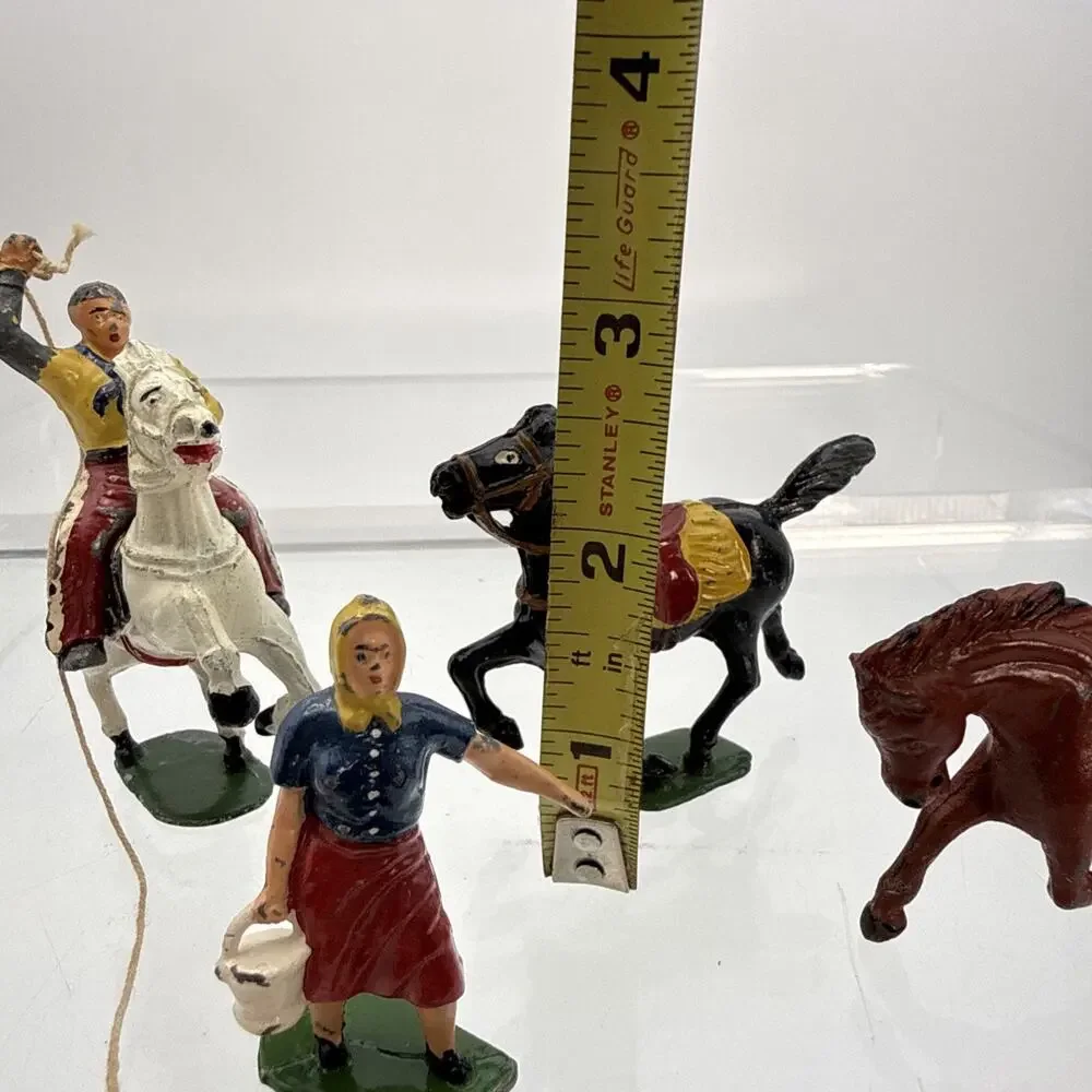 7 Pc Vintage Timpo Metal Lead Wild-West Partial Set #203, Cowboys Horses + More